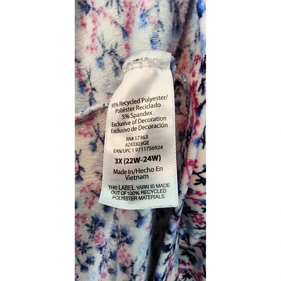 Aria Collection Nightgown Womens 3X Blue Pink Floral Long Sleeve Fleece Pockets - Picture 5 of 10